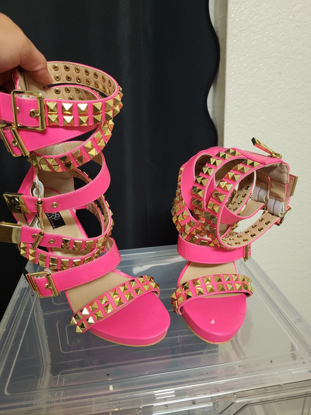 Studded Hot Pink Strappy Heels - Women's Fashion Sandals